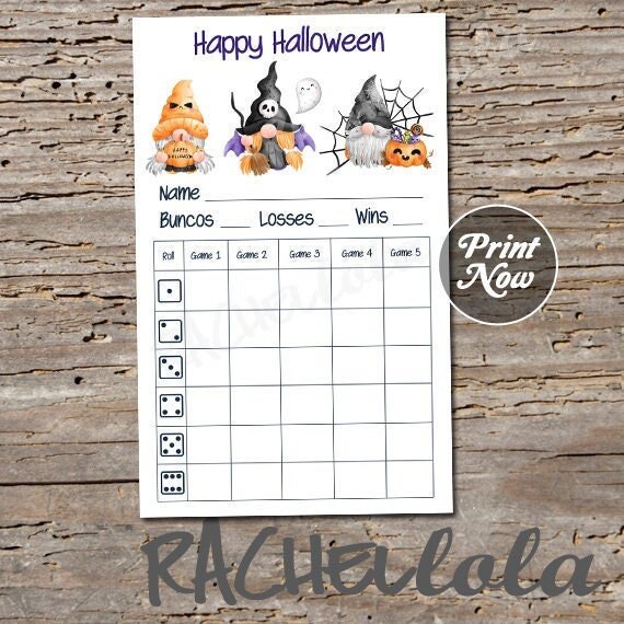 Halloween Bunco Score Card Gnome Score Sheet October Fall Party