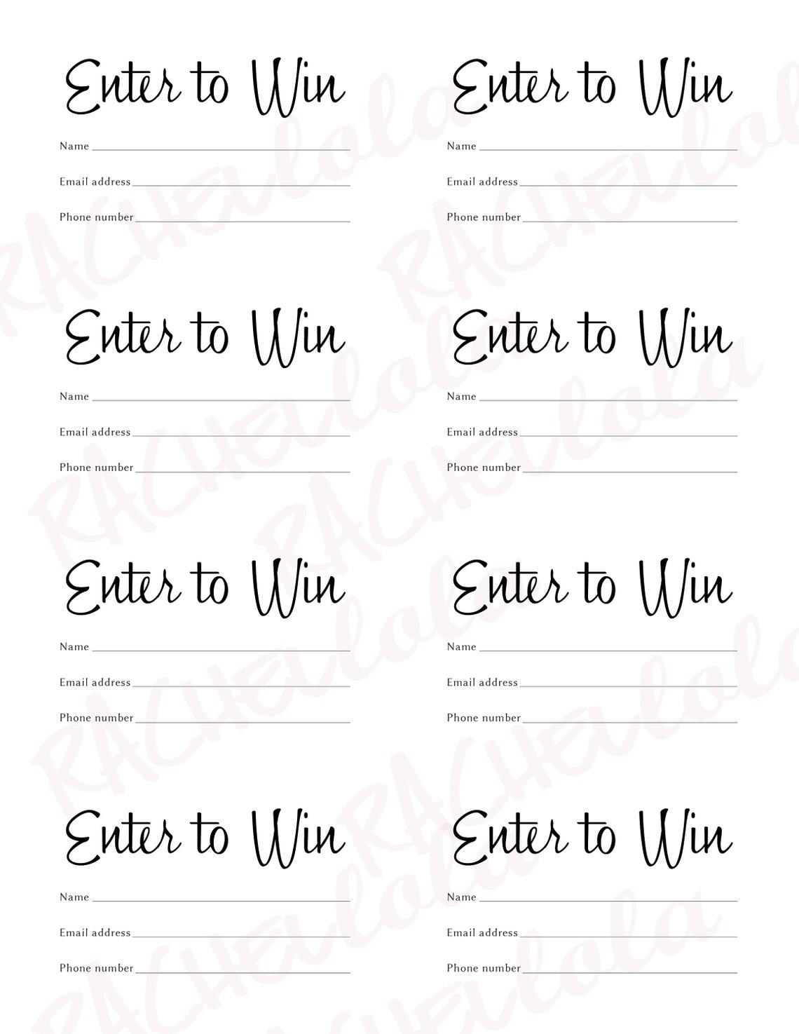 Raffle Ticket Template Printable Enter to Win Entry Form - Etsy