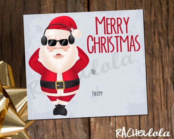 Christmas Gift Tag printable, Santa headphone Sticker, Digital template, Teacher, Volunteer gift, Nurse Cookie, Last minute Instant download Il_570xn