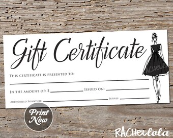 Gift Certificate template, Shopping coupon voucher, Dress, Clothing Boutique, Fashion, Fancy, Printable Gift card, Instant digital download