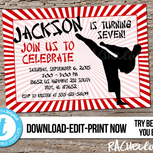 Taekwondo Birthday Invite - Etsy