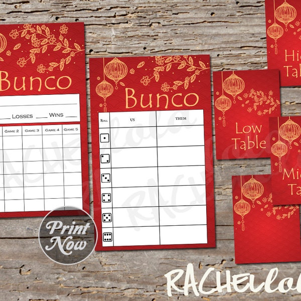 Chinese New Year Bunco Bundle, January Scorecard Tally, February Table Signs, Score sheet, Lunar, Printable template, Instant download