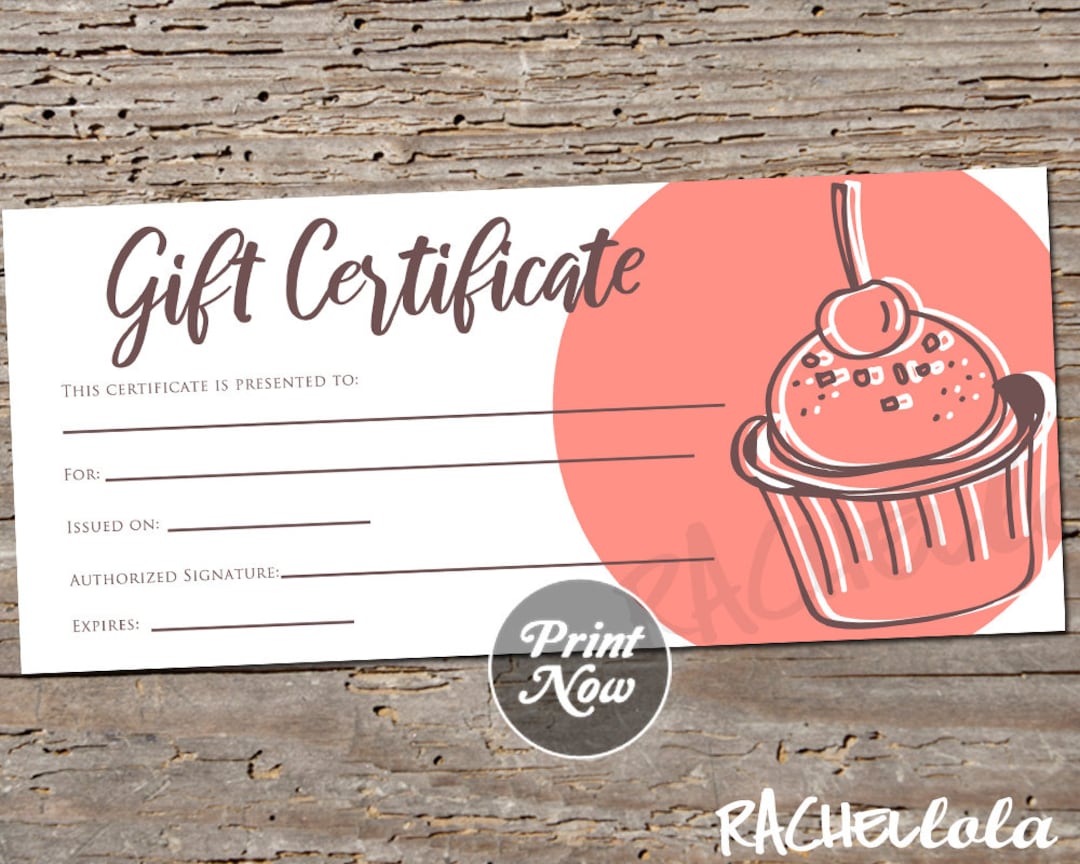 Printable Gift Certificate, Cupcake Fillable Template, Bakery Coupon