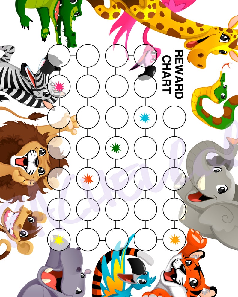 zoo animal reward chart for kids printable instant digital