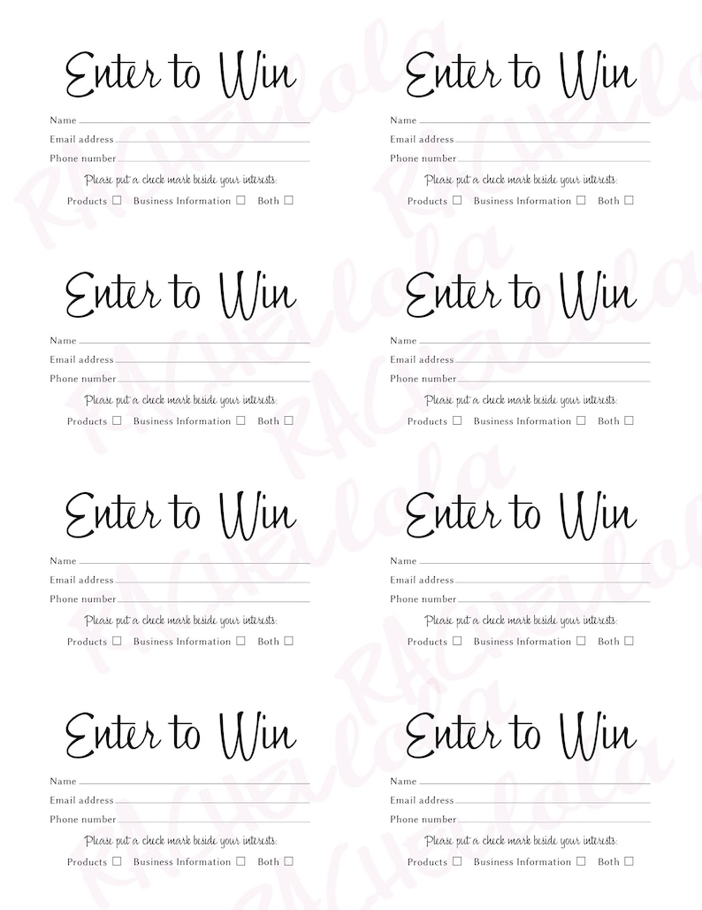 Raffle Ticket Template Printable Enter to Win Entry Form - Etsy