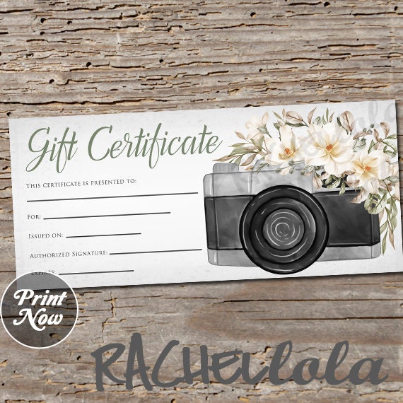 Printable Photography Gift Certificate template, Mother's day, Christmas, Photo Session Voucher card, Photographer, Green, Instant download Il_570xn