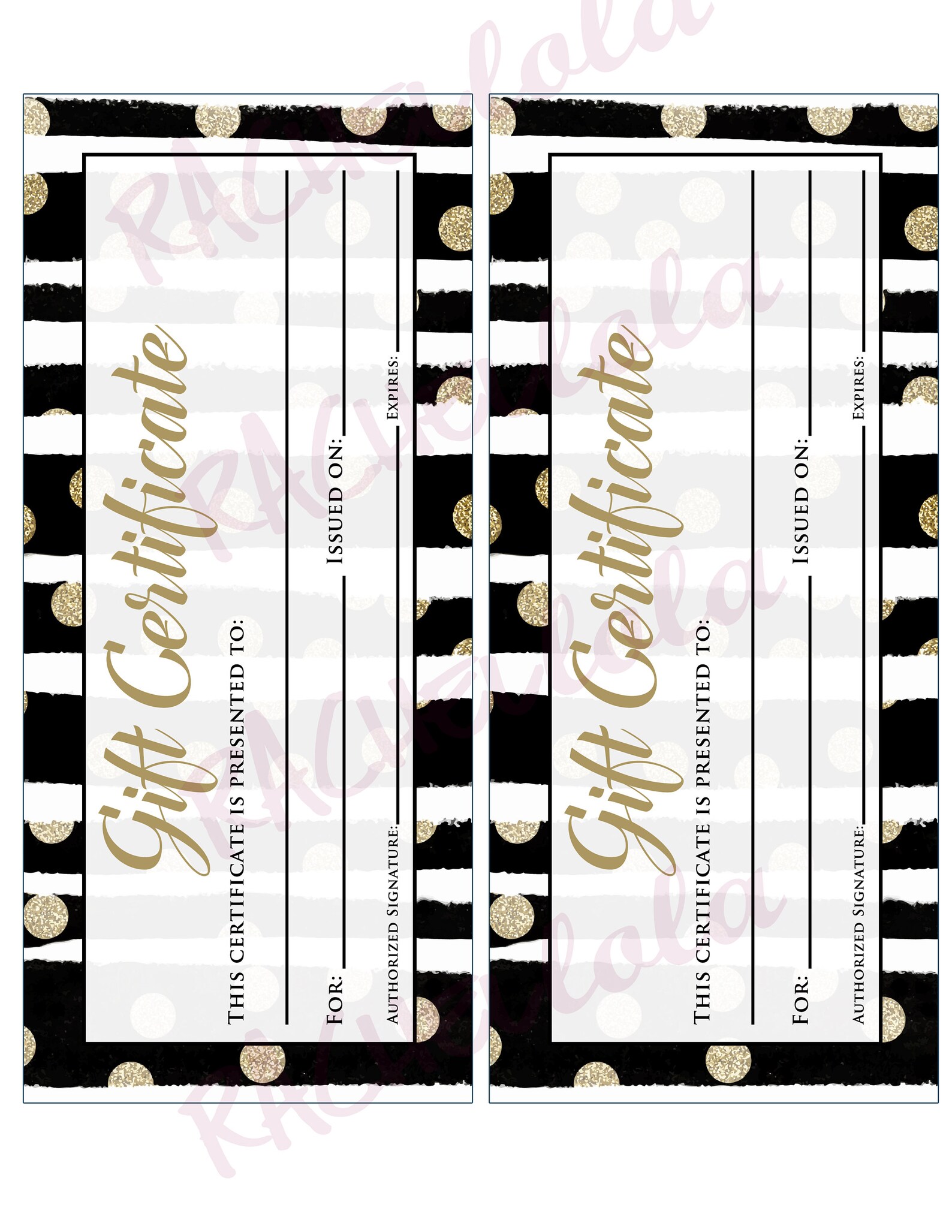 Printable Gift Certificate Template Black White & Gold - Etsy