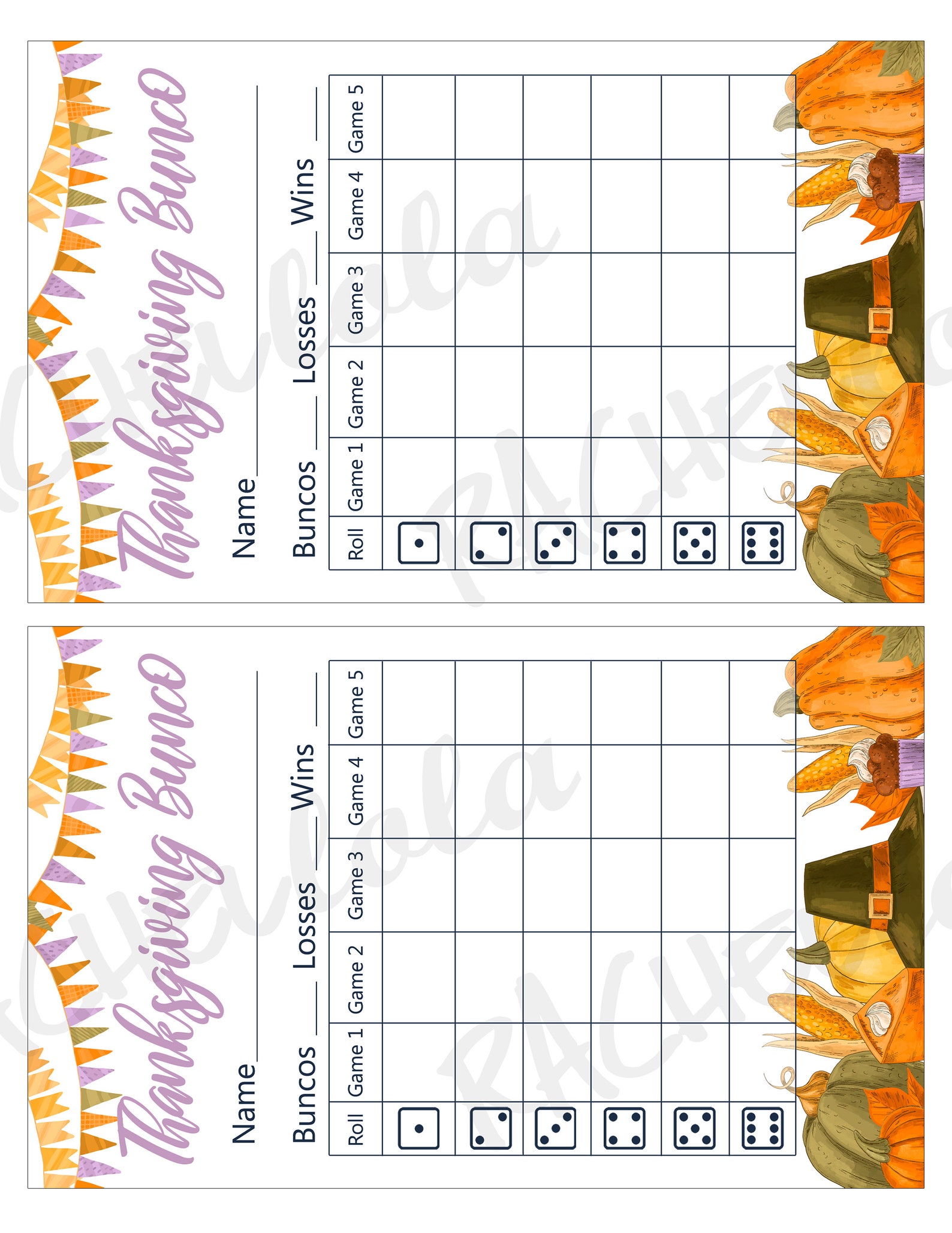 Thanksgiving Bunco Score Card Score Sheet Bunko Party - Etsy