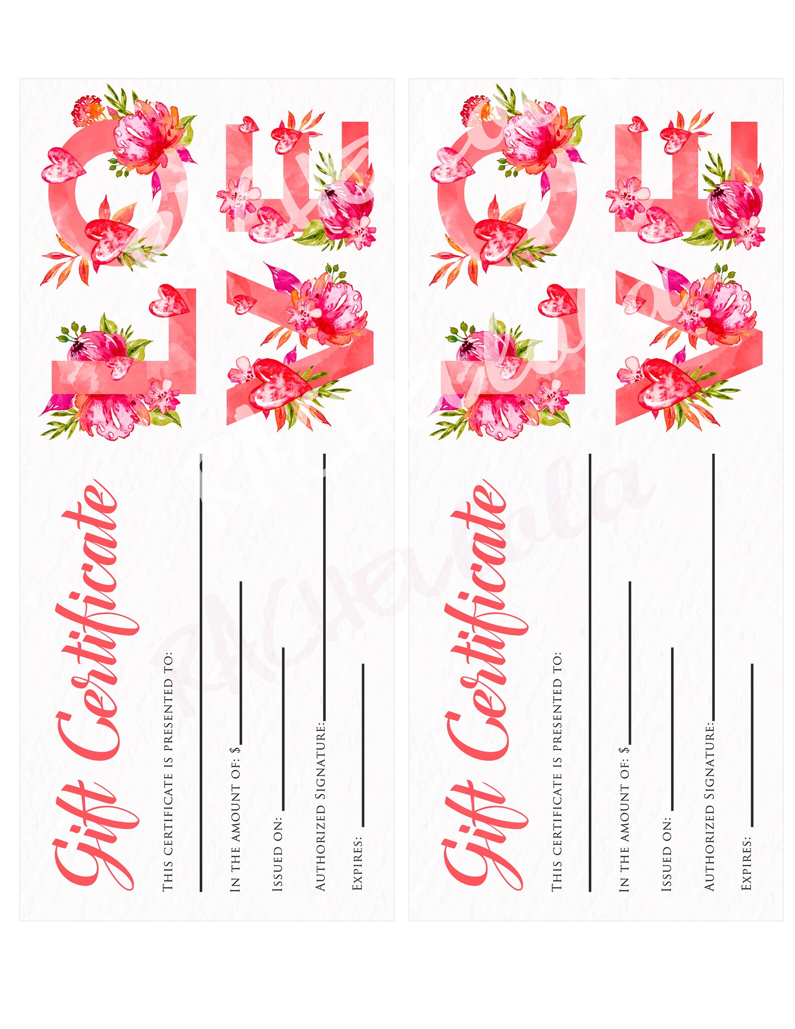 Printable Gift Certificate Template Love Valentine's - Etsy