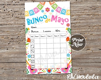 Cinco de Mayo, Bunco de Mayo, Tarjeta de puntuación Fiesta bunco, Hoja de puntuación, Mayo, Tarjeta de puntuación, Mexicano, Plantilla imprimible, Descarga digital instantánea