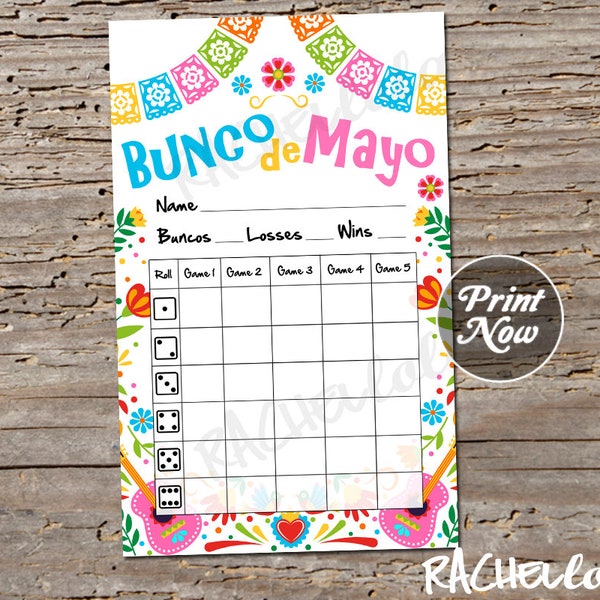 Cinco de Mayo, Bunco de Mayo, Fiesta bunco score card, Score sheet, May, Scorecard, Mexican, Printable template, Instant digital download