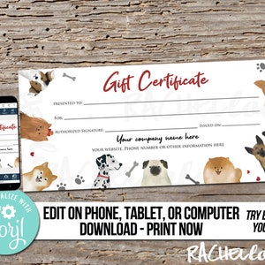 Pet Gift Certificate, Printable Fillable Template, Dog Boarding, Cat ...
