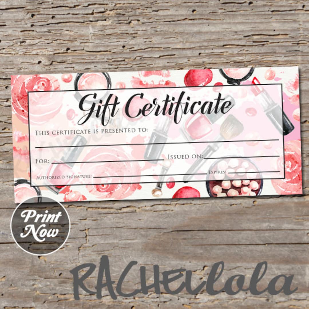 Printable Makeup Gift Certificate, Fillable Template, Coupon Voucher ...