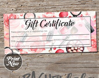 Printable Makeup Gift Certificate, Fillable template, Coupon voucher, Avon, Salon Stylist, Christmas, Mothers day, Instant digital download