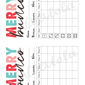 Christmas Bunco Score Card, Simple Score Sheet, Bunko Party Scorecard ...