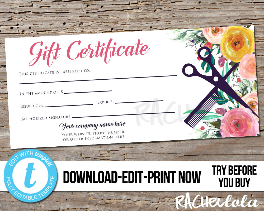 Editable Custom Hair Salon Gift Certificate Template  Etsy India