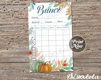 Fall bunco score sheet, Thanksgiving, Halloween, October, November, Pumpkin score card, bunko party, scorecard, instant digital download