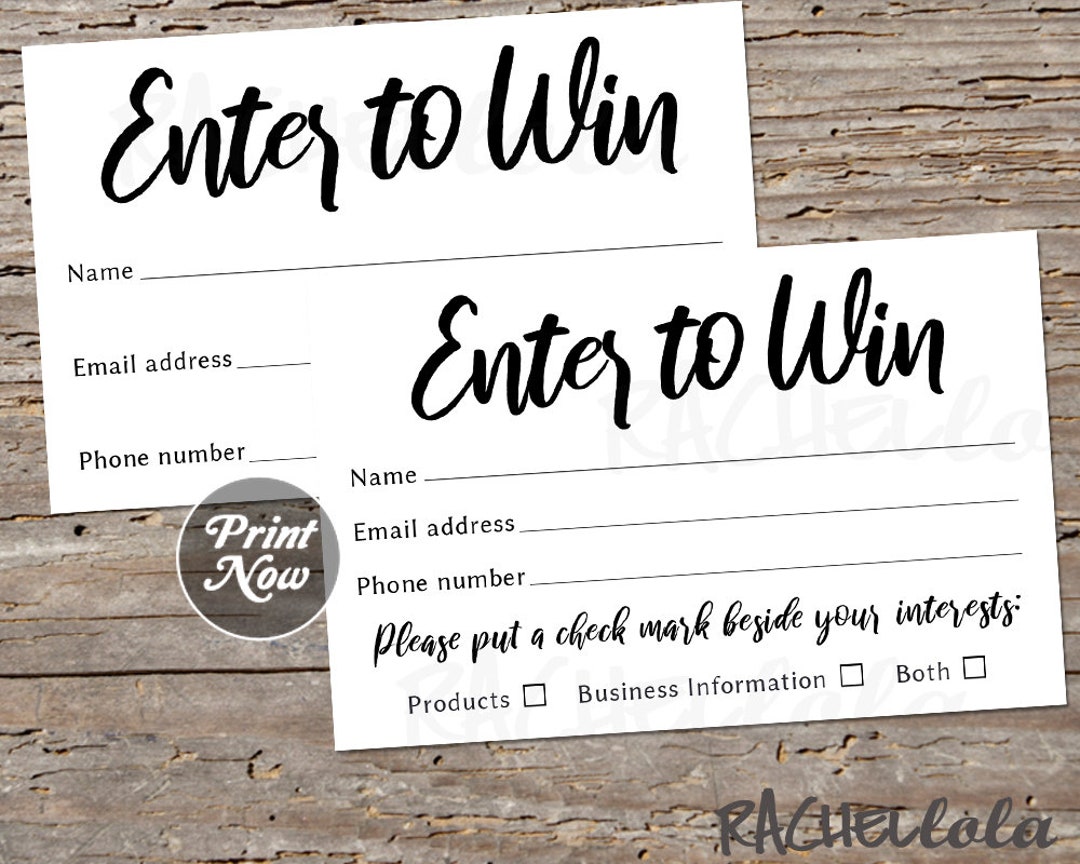 Raffle Ticket Template Printable Enter to Win Entry Form 