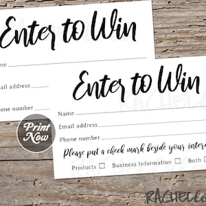 Raffle ticket template, Printable enter to win, Entry form, Door prize giveaway, Essential oil, Event, Party, Business, Instant, Sales image 1