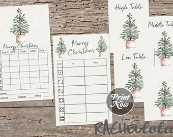Christmas Bunco score sheet, Scorecard Tally, Table Signs, December, Printable template, Instant digital download, Winter holiday, Bundle