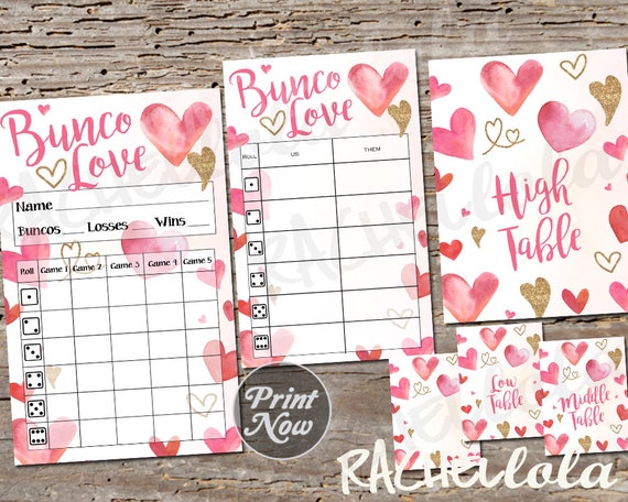 Valentine Bunco Bundle, Hear love Scorecard Tally, Table Signs, Score sheet, February Party, Printable template, Instant digital download Il_570xn