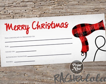 Christmas Hair Salon Gift Certificate, printable template, Hair stylist Gift voucher, Haircut, Barber Gift card, Instant digital download