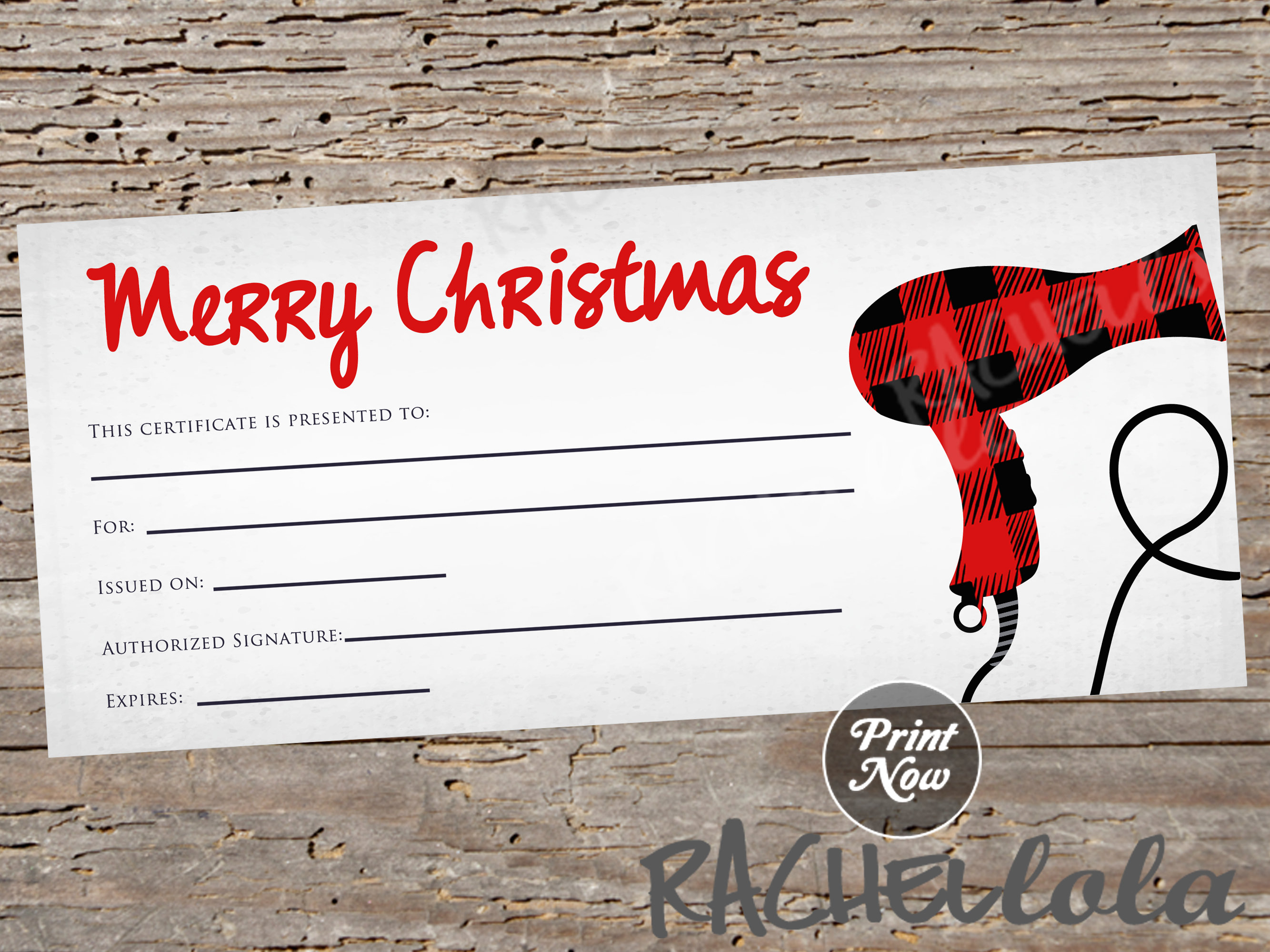 Christmas Hair Salon Gift Certificate, Printable Template, Hair Stylist Christmas Hair Salon Gift Certificate, Printable Template, Hair Stylist