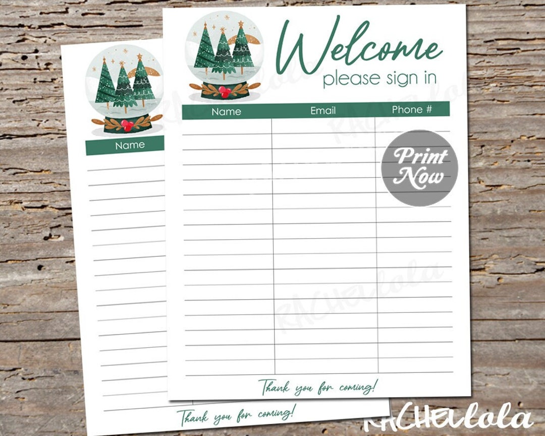 Printable Christmas Sign in Sheet, Holiday Open House, Instant Download ...