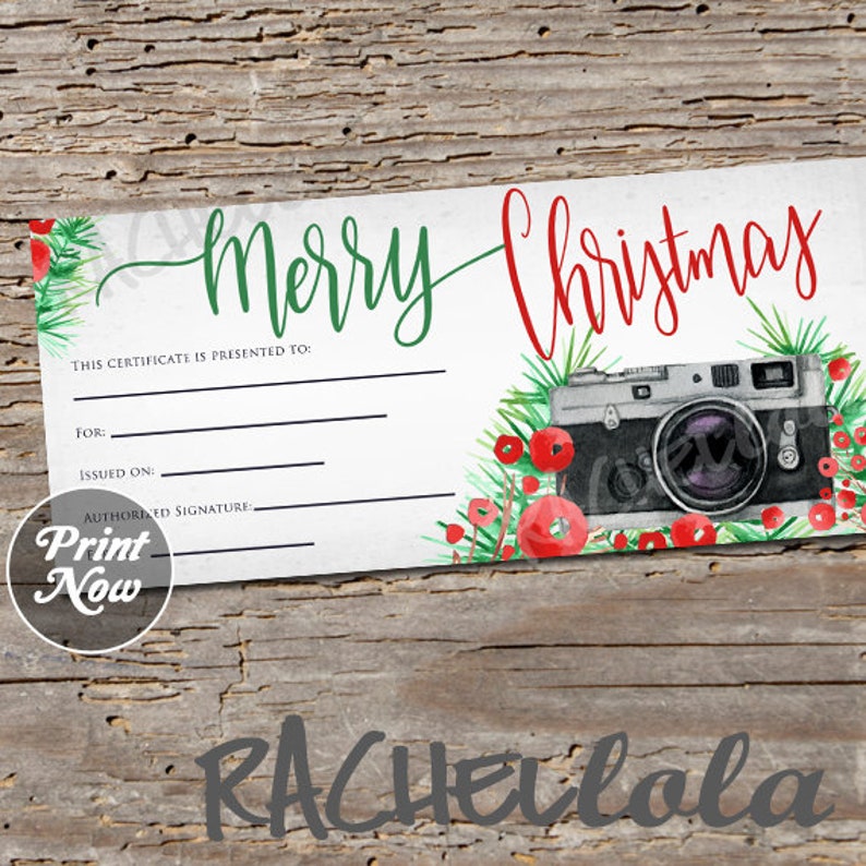 Christmas Photography Gift Certificate printable template