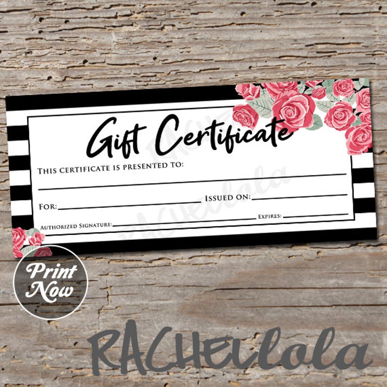 Printable Gift Certificate Template Black & White Flower - Etsy
