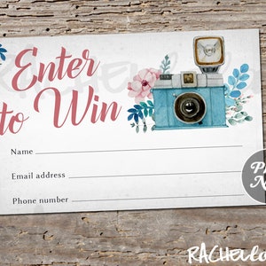 Photography Raffle ticket template, Printable door prize entry form, Enter to win, Instant download, Free Photo Session giveaway Information image 1