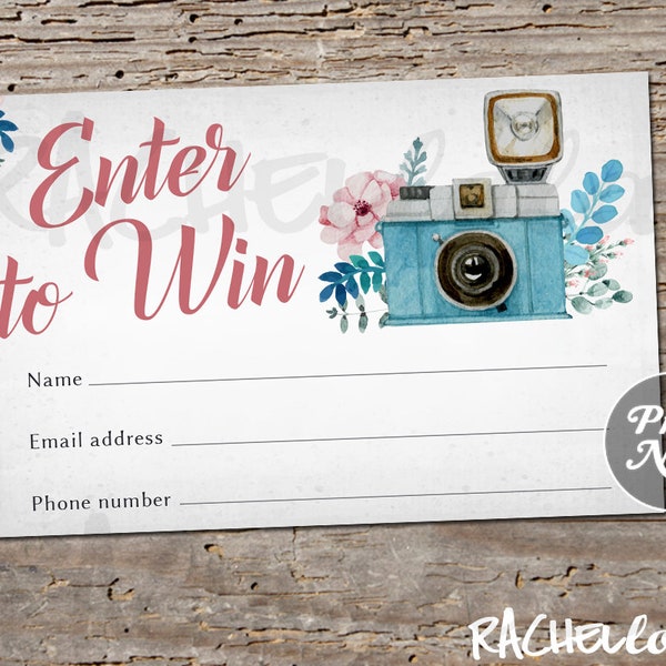Photography Raffle ticket template, Printable door prize entry form, Enter to win, Instant download, Free Photo Session giveaway Information