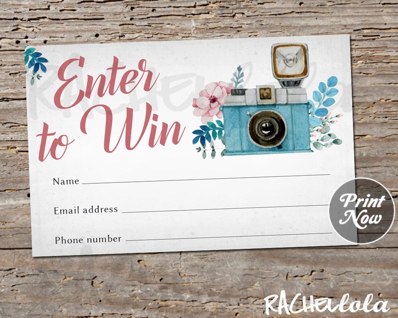 Photography Raffle ticket template, Printable door prize entry form, Enter to win, Instant download, Free Photo Session giveaway Information image 1