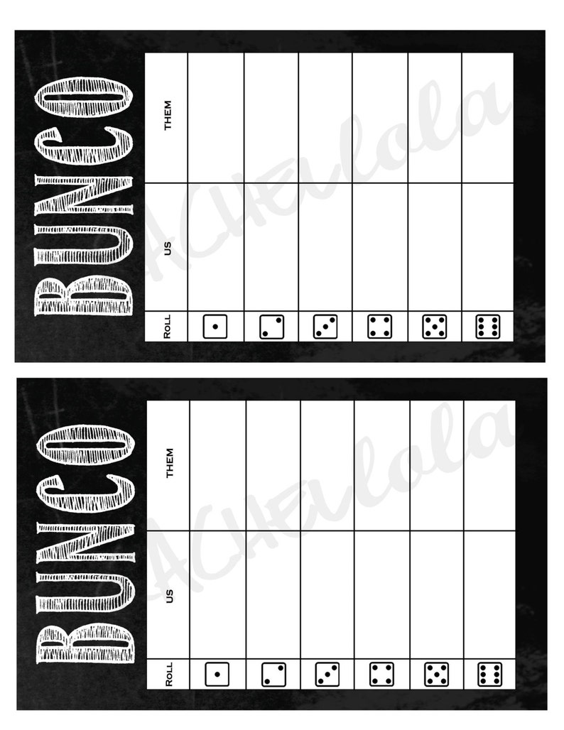 Free Printable Bunco Table Tally Sheets