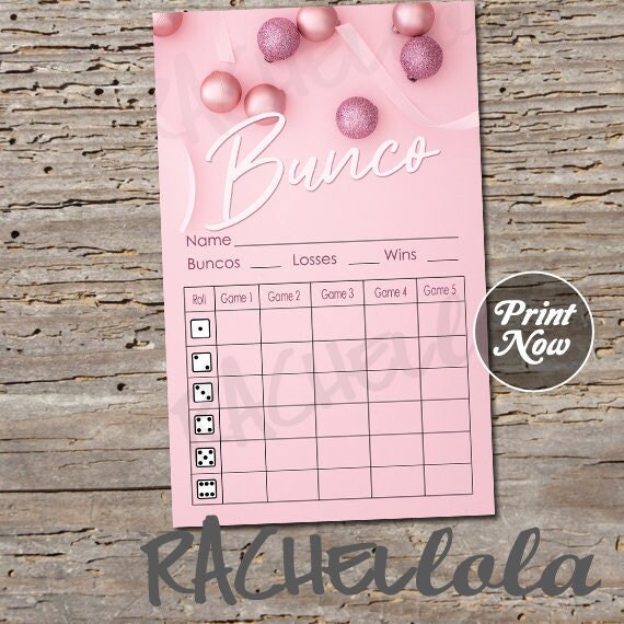 Pink Christmas bunco score card, score sheet, winter bunko party ...