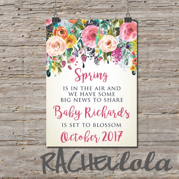 spring pregnancy announcement printable template floral garden spring baby announcements