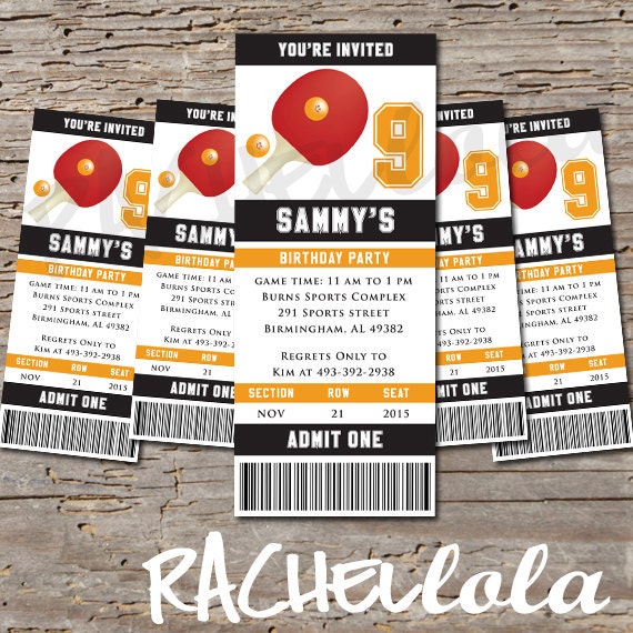 Ping Pong Table Tennis Birthday Party Invitation Team Etsy