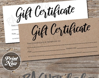 Printable Gift Certificate template, Kraft, Photography, coupon voucher, Christmas, Hair salon, Rustic, Business, Fillable, Instant download