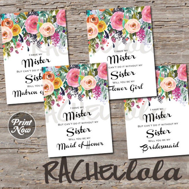 Maid of Honor Request Card Floral Printable Template Instant - Etsy