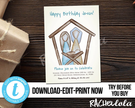Happy Birthday Jesus Party Invitation Christmas Nativity - Etsy