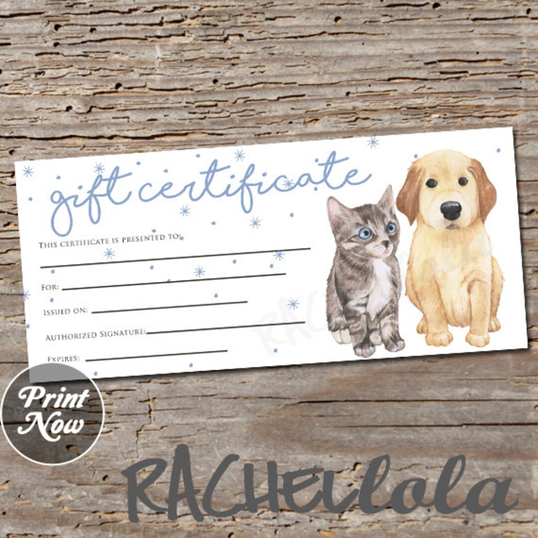 Printable Pet Gift Certificate Template Dog Cat Groomer - Etsy