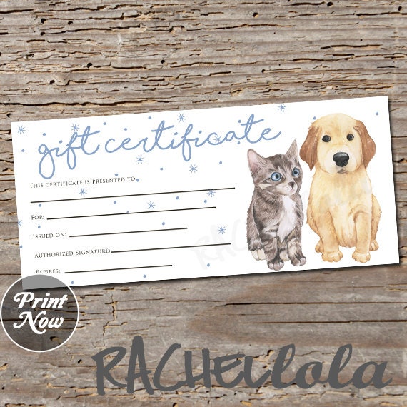 Printable Pet Gift Certificate Template Dog Cat Groomer Etsy UK