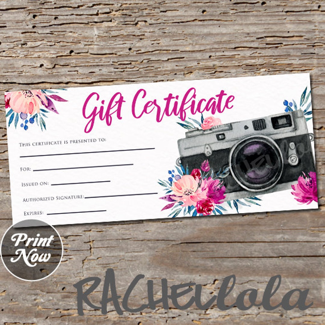 Printable Photography Gift Certificate Template, Photo Session Voucher ...