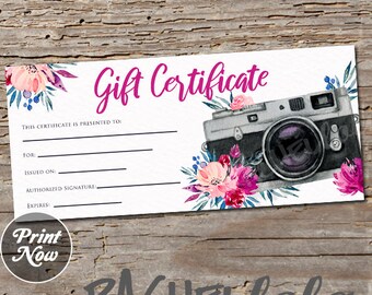 Printable Photography Gift Certificate Template Photo Session | Etsy
