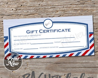 Printable Barber shop Gift Certificate template, Hair Salon, Mens Hairdresser, Christmas, Father's Day, Birthday, Digital Instant download