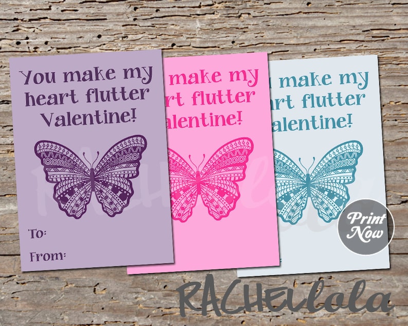 Butterfly Valentine's Day Card for Kids Printable Etsy