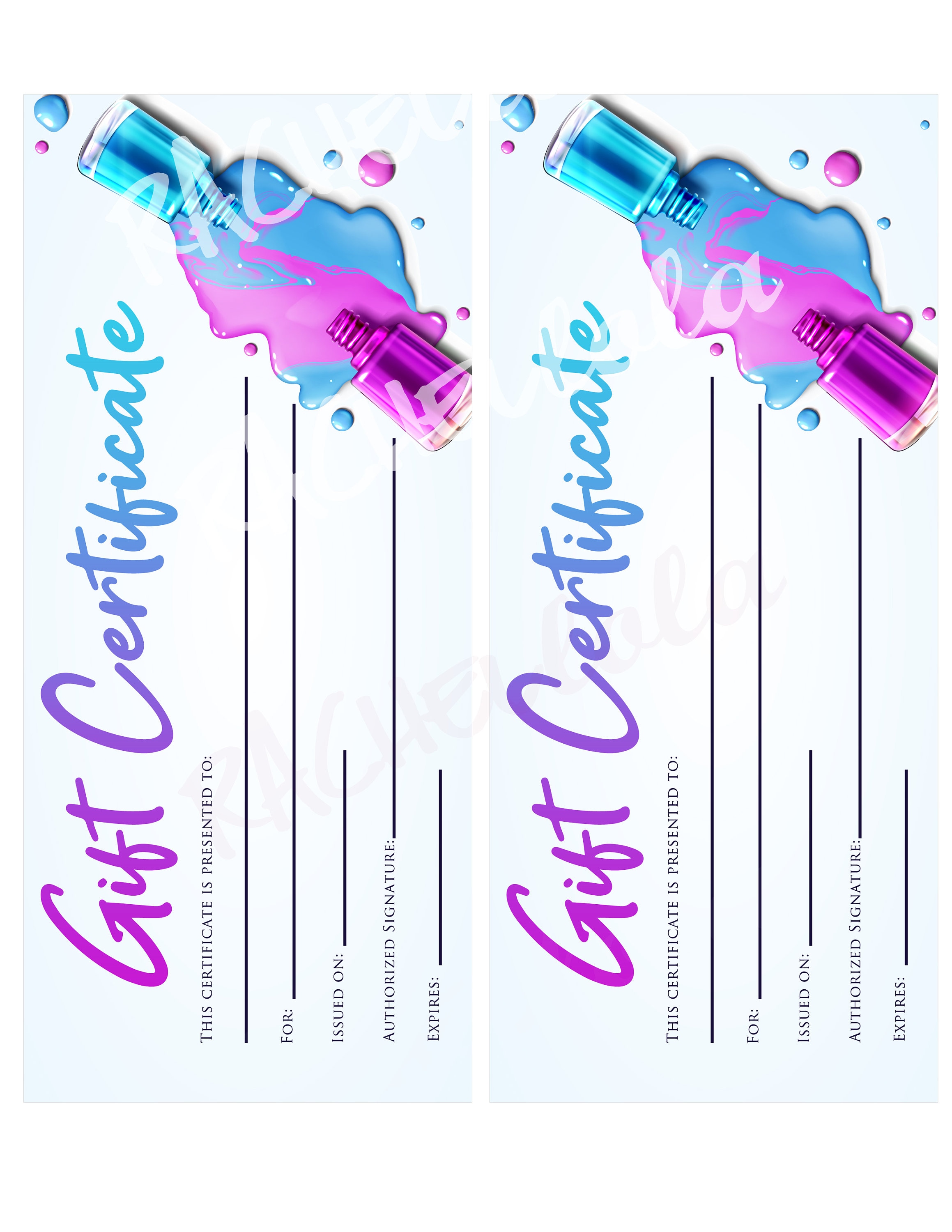 printable nail salon gift certificate, fillable template, manicure