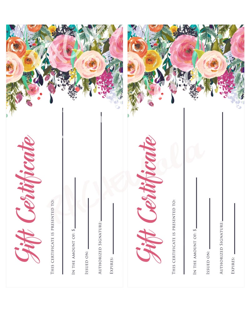 Printable Floral Gift Certificate template Photography Etsy