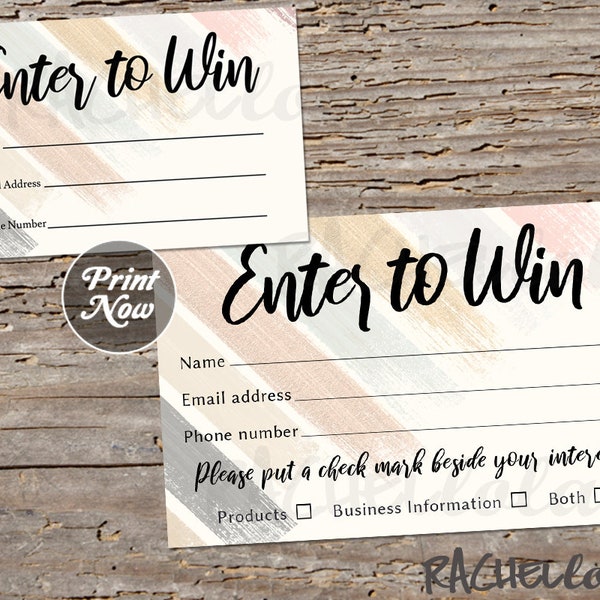 Raffle ticket template, Printable enter to win, Neutral Entry form, Earth tones, Door prize giveaway, Event, Party, Business, Instant, Sales