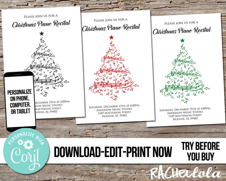Editable Christmas Piano Recital Invitation Printable - Etsy